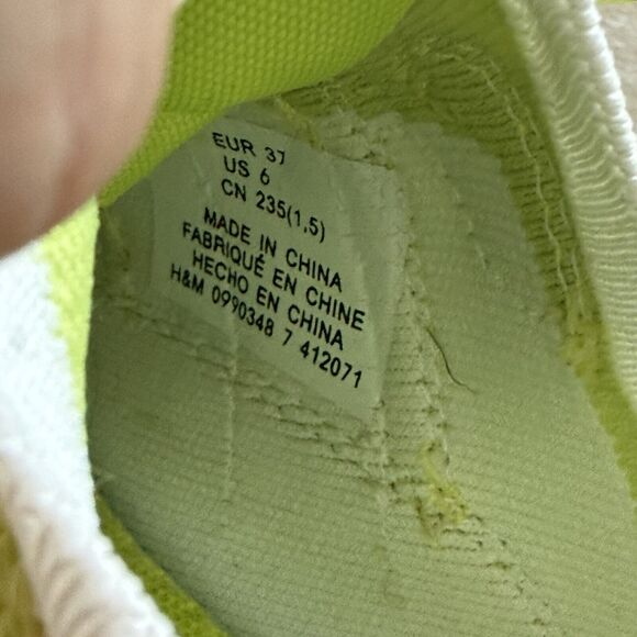H&M Womens Sz 6 Neon Green Highlighter Lace Up Chunky Style Trainers Sneakers - Picture 7 of 7